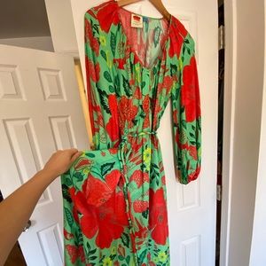 Farm Rio Anthropologie dress - small - green with red floral design. Worn once!